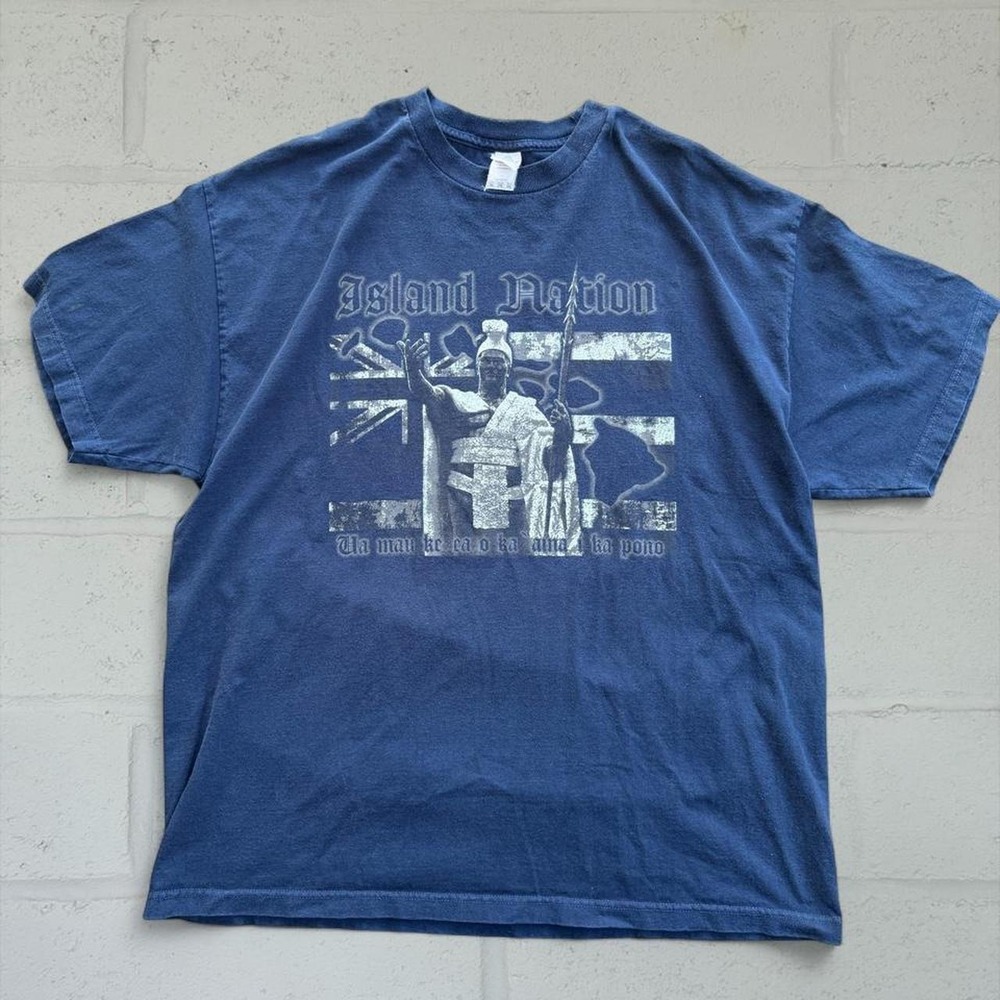 Alstyle Vintage Island Nation Hawaii King Kamehameha Graphic T-Shirt 2XL Blue